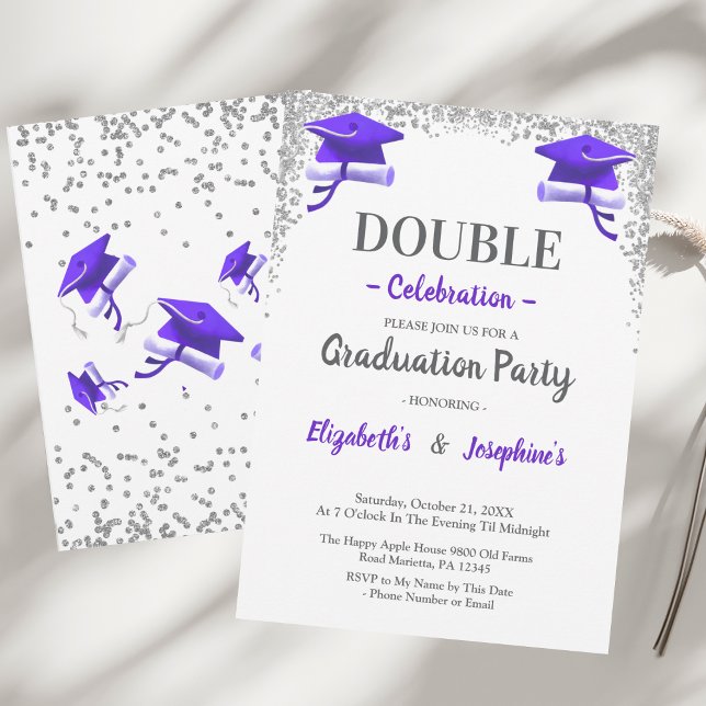 Convites Purple Gray double Celebration Graduation Party  (Criador carregado)