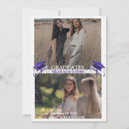 Convites Purple Gray double Graduation Party 2 photo