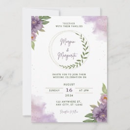 Convites Purple & Green Watercolor Wedding Invitation