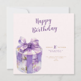 Convites purple Happy birthday Gift box invitation