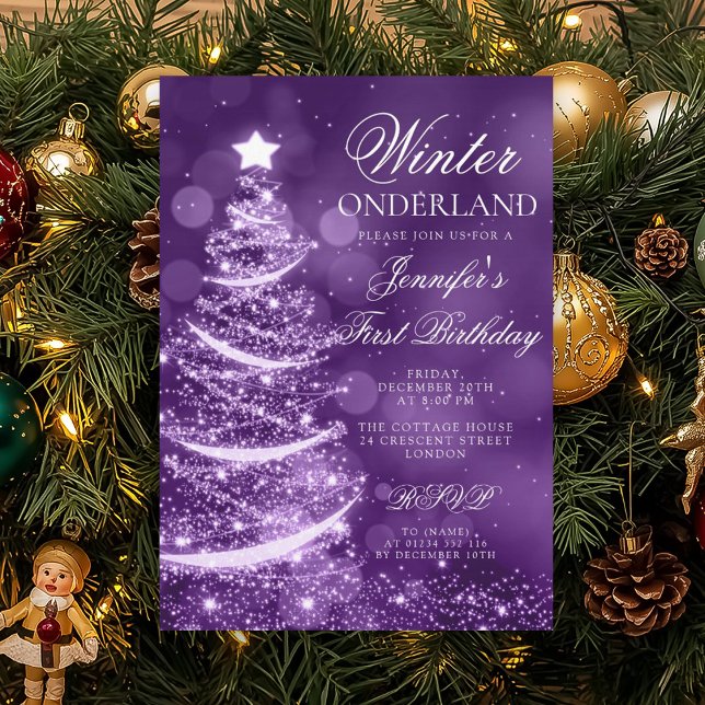 Convites Purple Holiday Winter Onederland 1st Birthday (Purple Holiday Winter Onederland 1st Birthday Invitation)