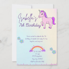 Convites Purple horse and rainbow theme 
