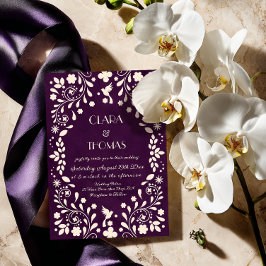Convites Purple Ivory Mexican Wedding Photo Invitation