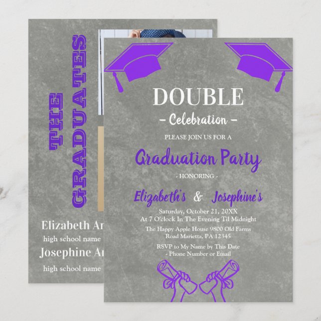 Convites Purple joint Celebration Graduation Party 2 photos (Frente/Verso)