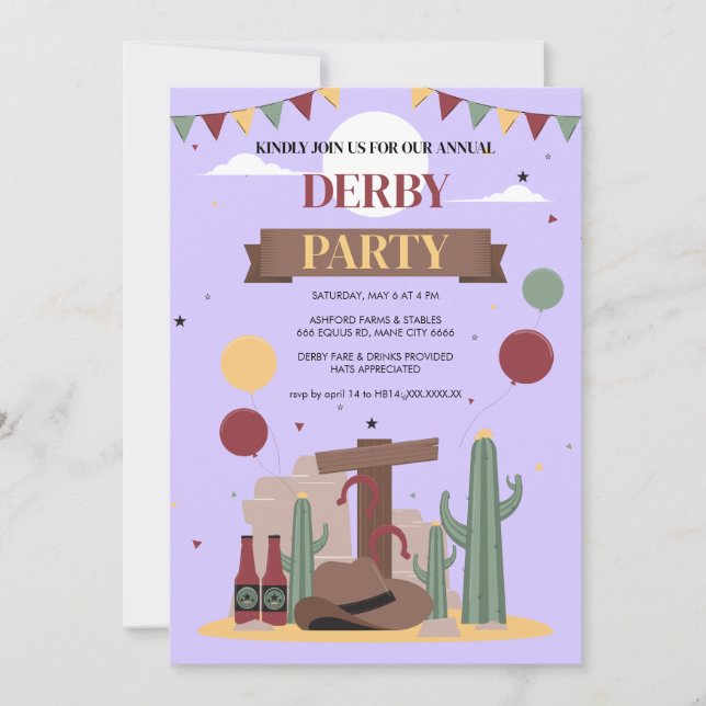 Convites Purple Kentucky Derby Party Invitation - Rustic We (Frente)