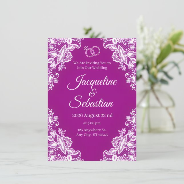 Convites Purple Lace Wedding (Em pé/Frente)