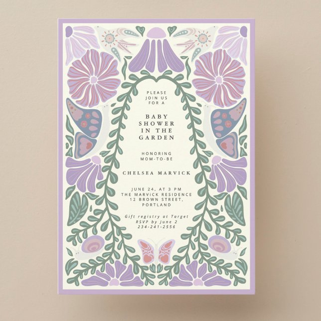Convites Purple Lavender floral Baby Shower Invitation (Criador carregado)