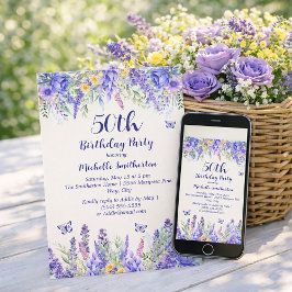 Convites Purple Lavender Floral Garden Party 50th Birthday