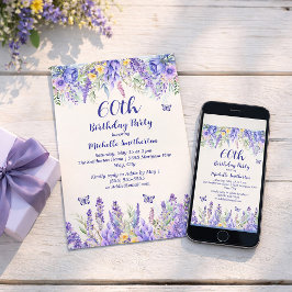 Convites Purple Lavender Floral Garden Party 60th Birthday