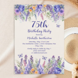 Convites Purple Lavender Floral Garden Party 75th Birthday