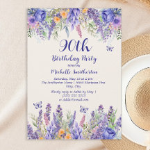Purple Lavender Floral Garden Party 90th Birthday