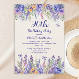 Convites Purple Lavender Floral Garden Party 90th Birthday