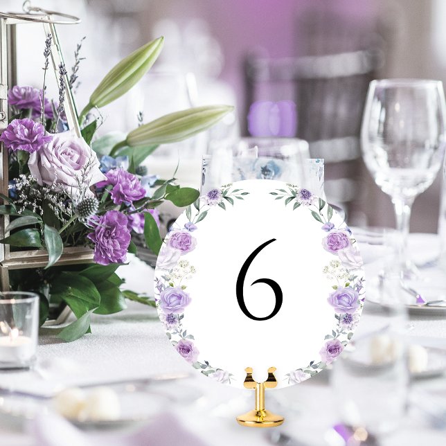 Convites Purple Lavender Floral Round Table Number (Criador carregado)