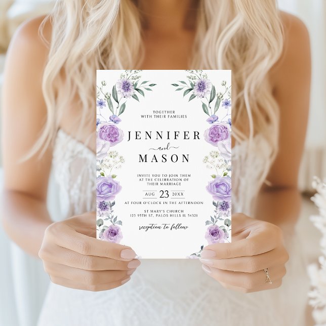 Convites Purple Lavender Floral Wreath Boho Wedding (Criador carregado)