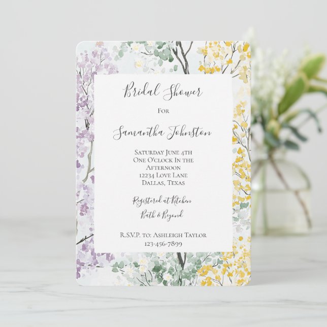 Convites Purple Lavender Green Yellow Bridal Shower (Em pé/Frente)