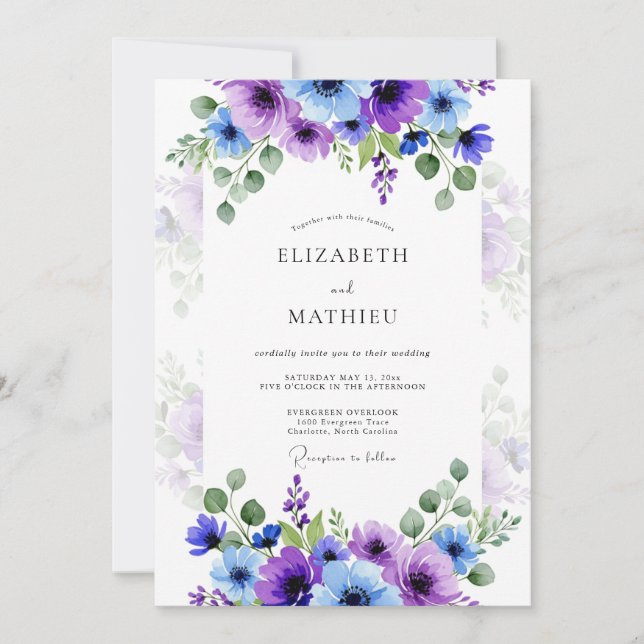 Convites Purple Lavender Stunning Spring Wedding (Frente)