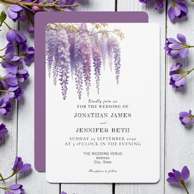 Convites Purple Lavender Wisteria Floral Wedding Invitation (Criador carregado)