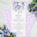 Convites Purple Light Blue Rose Bouquet Dinner Menu<br><div class="desc">Purple and light blue rose garden bouquet dinner menu for a purple springtime wedding reception.</div>