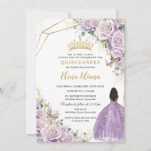 Convites Purple Lilac Floral Brown Princesa Quinceanera