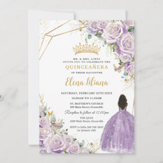 Convites Purple Lilac Floral Brown Princesa Quinceanera
