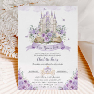 Convites Purple Lilac Floral Princess Castle Storybook