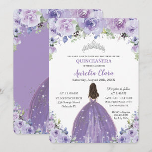 Convites Purple Lilac Floral Quinceanera Princesa Aniversár