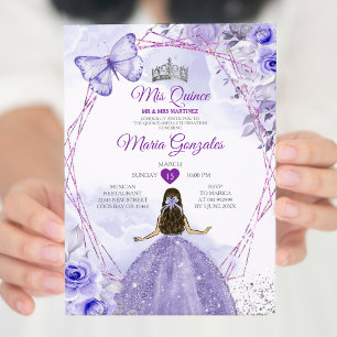 Convites Purple Lilac Mis Quince 15 Anos Crown Quinceañera