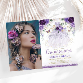 Convites Purple Lilac Quinceañera Princesa Vestida Borbolet