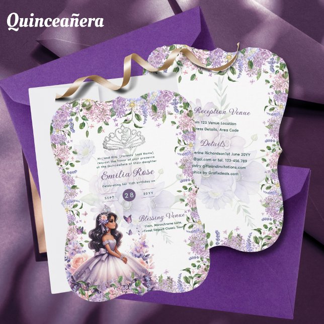 Convites Purple Lilac Quinceanera Vestido Floral Wisteria (Criador carregado)
