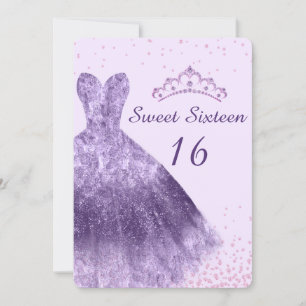 Convites Purple Lilac Sweet 16 Party Vestido 16º