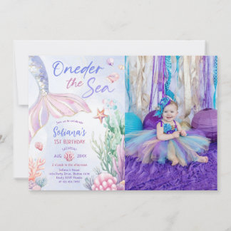 Convites Purple Mermaid 1st Birthday Oneder the Sea Photo