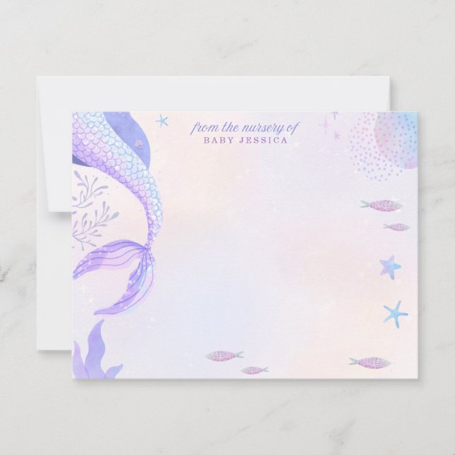 Convites Purple Mermaid Nursery Note Card (Frente)