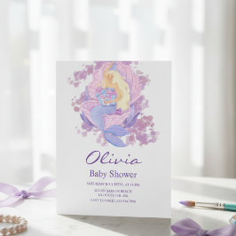 Convites Purple Mermaid Princess Baby Shower Invitation
