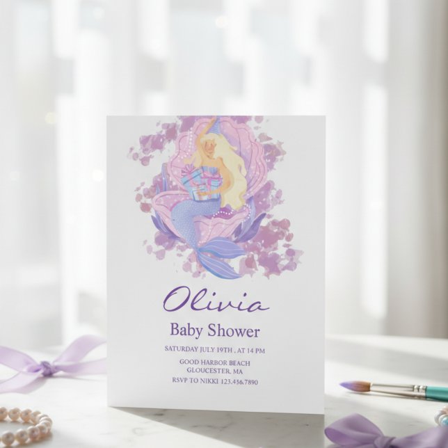 Convites Purple Mermaid Princess Baby Shower Invitation (Criador carregado)