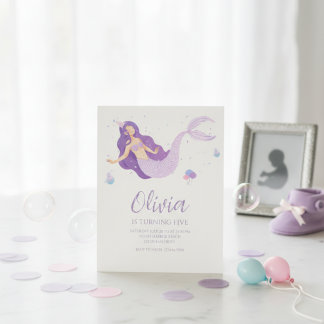 Convites Purple Mermaid Under The Sea Baby Shower 