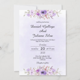 Convites Purple Minimalist Floral Wedding Invitations
