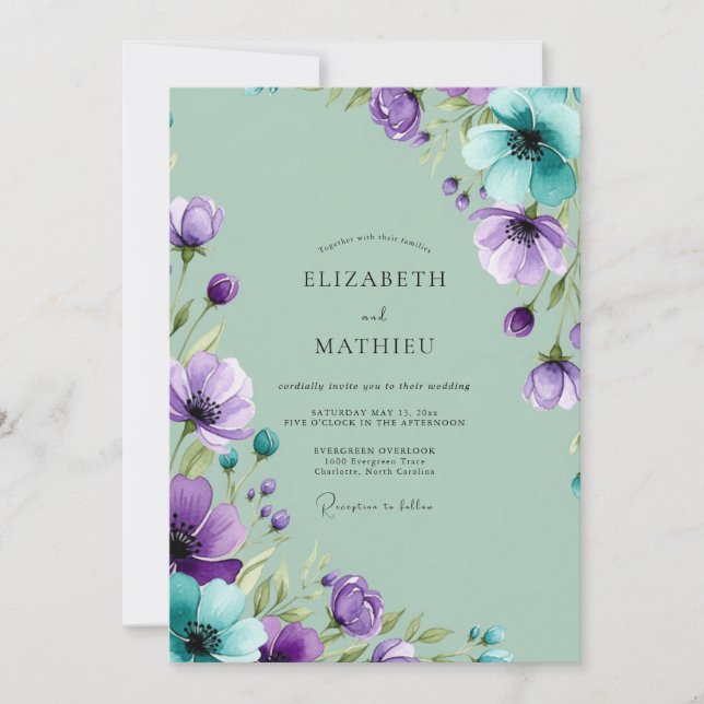 Convites Purple Mint Painterly Spring Wedding (Frente)