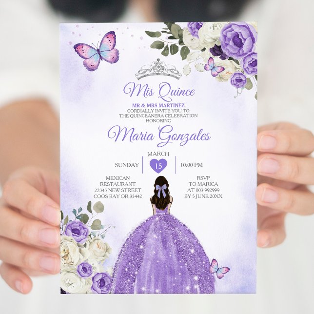 Convites Purple Mis Quince Lavanda 15 Anos Silver Crown (Criador carregado)