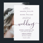 Convites Purple Modern Script Elegant Photo Wedding<br><div class="desc">Invite your family and friends to your elegant purple wedding celebration with these purple photo wedding invitations featuring a modern script font. Matching items available.</div>
