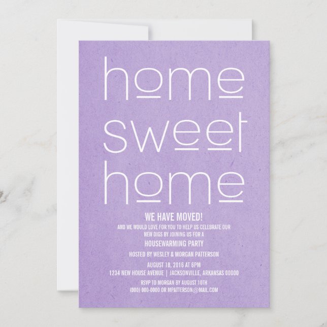 Convites Purple Modern Sweet Home Housearming Party (Frente)