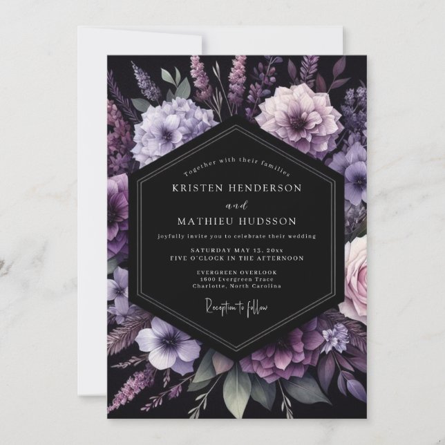Convites Purple Moody Nocturne Wedding (Frente)