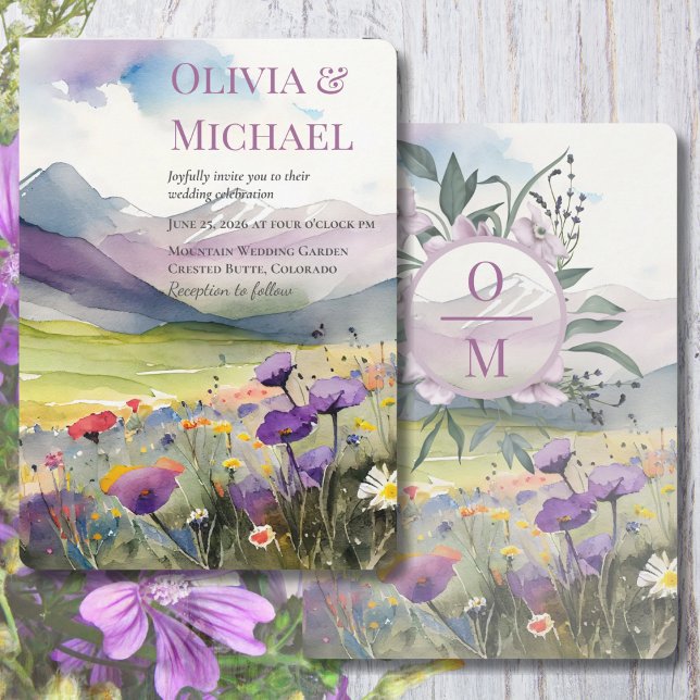 Convites Purple Mountains & Poppies Wedding Invitation (Criador carregado)