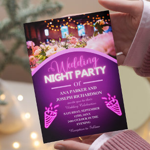 Convites Purple Neon Lights Modern Wedn Night Party