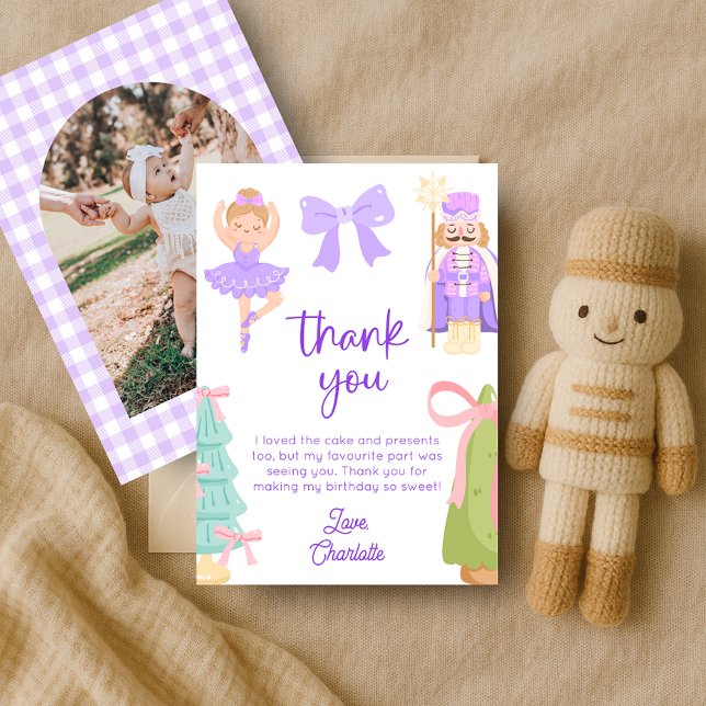 Convites Purple Nutcracker Birthday Photo Thank You Card (Criador carregado)