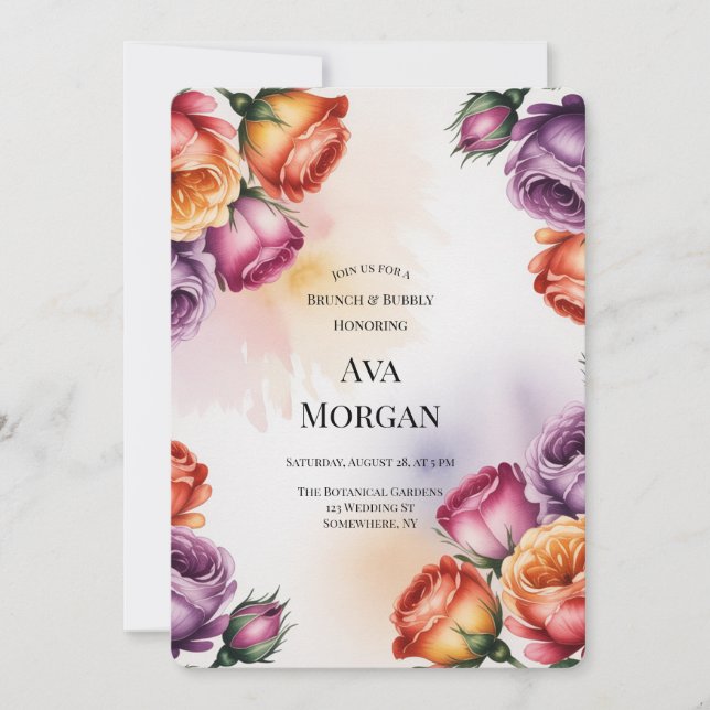 Convites Purple Orange and Red Roses Brunch & Bubbly (Frente)
