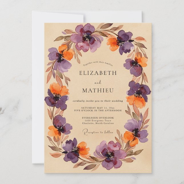 Convites Purple Painterly Autumnal Wedding (Frente)