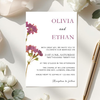 Convites Purple Petunia Floral Wedding Invitation
