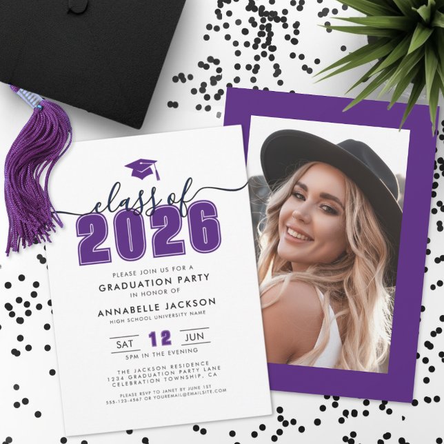 Convites Purple Photo Graduation Party (Purple Photo Graduation Party Invitation)