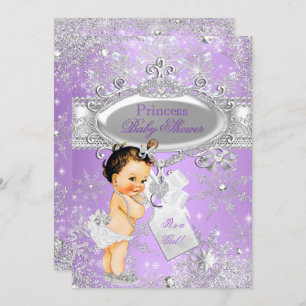 Convites Purple Princess Winter Chá de fraldas Brunette