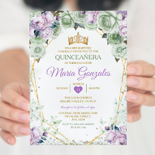 Convites Purple Quinceañera Sage Borboleta Verde Mexicana